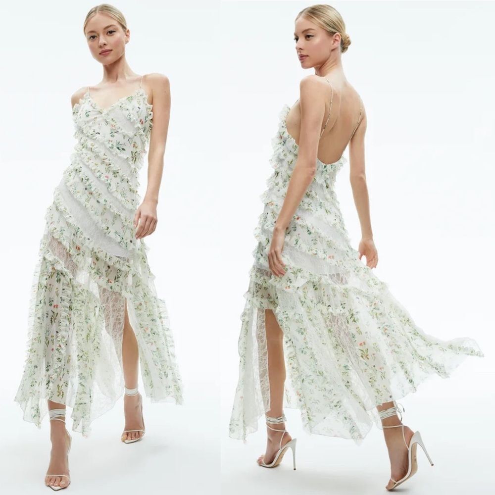 Alice + Olivia Sondra Lace Ruffle Maxi Dress Georgia Floral